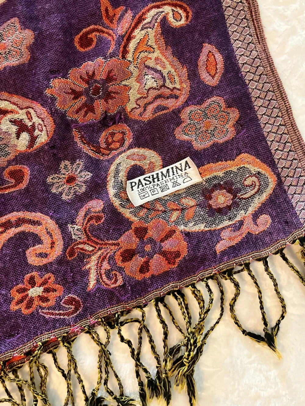 pashmina Purple & Orange Paisley Woven Throw Blanket